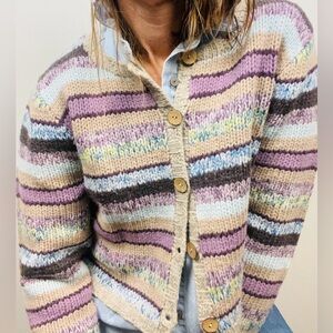 Vintage 90s Boston Proper Striped Lambswool Cardigan — Size M